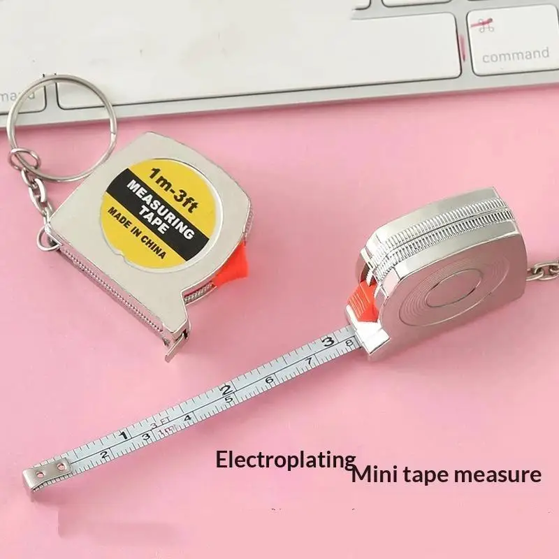 Mini 1 Meter Keychain Tape Measure Electroplated Portable Inch & Metric Dual Scale Small Pocket Steel Measuring Tool