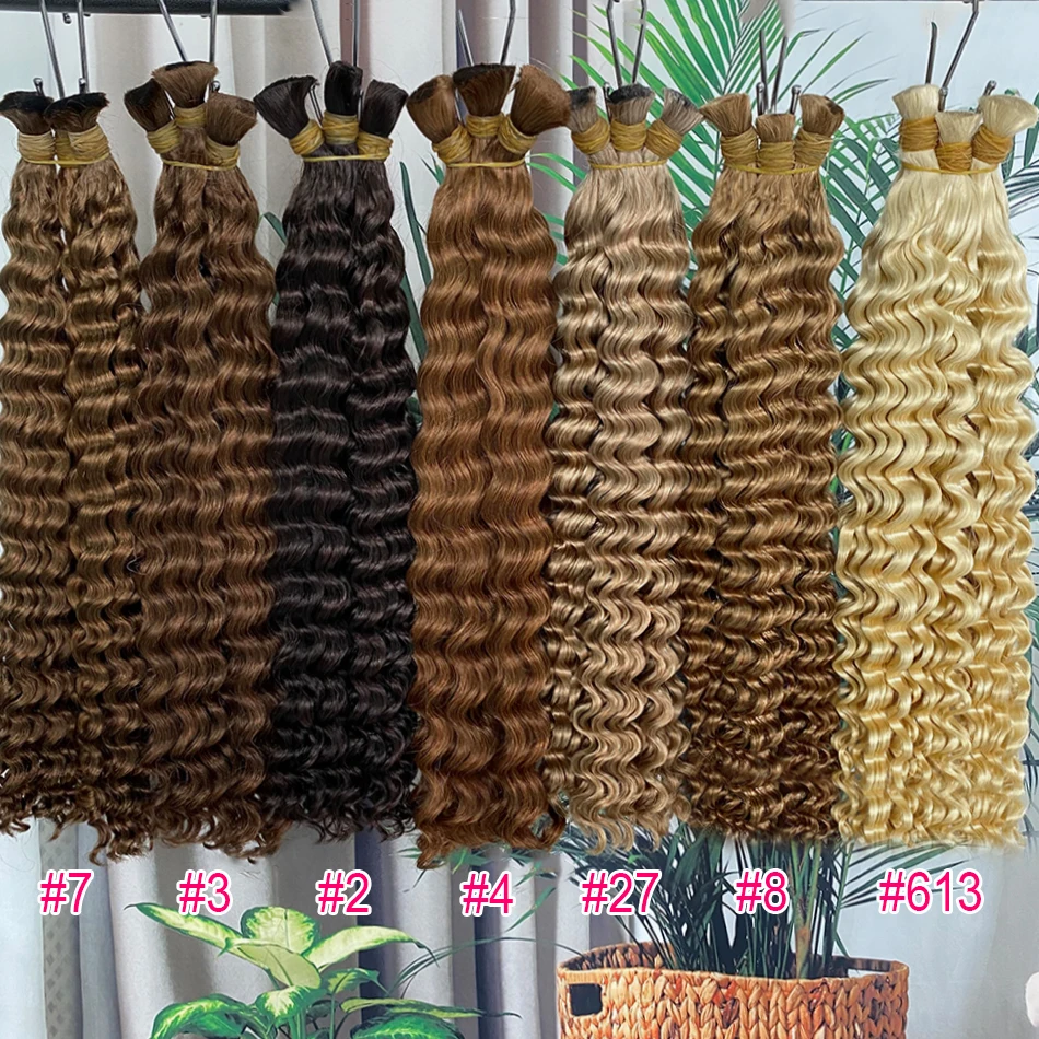 Bundles No Weft for Boho Braids 100% Human Hair Extension Bundles Braiding Vietnamese Hair Human 27/613 Highlight Deep Wave Hair