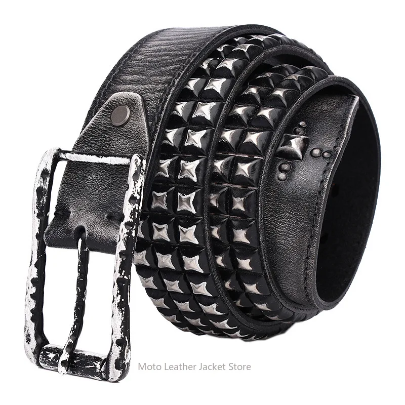American Light Luxury Knight Style Belt, Punk Rivet Design, Unisex First Layer Cowhide, Trendy Personalized Leather Waistband