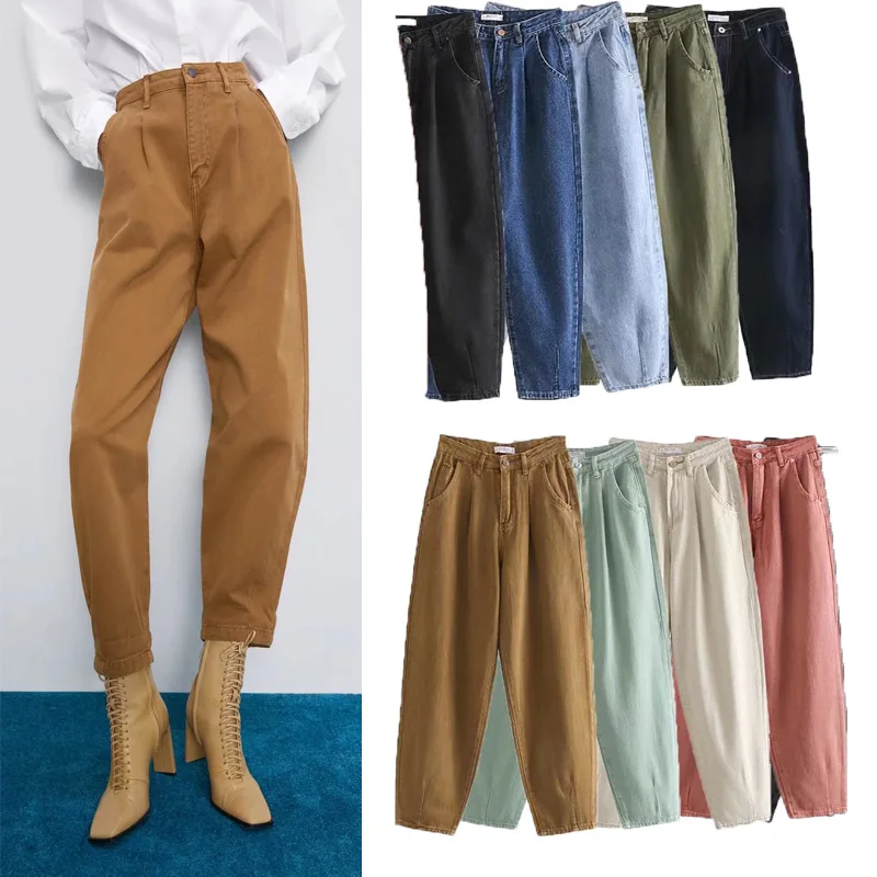 

2025 Spring Autumn New Casual Pants European American Retro High Waisted Loose Jeans Multi Colored