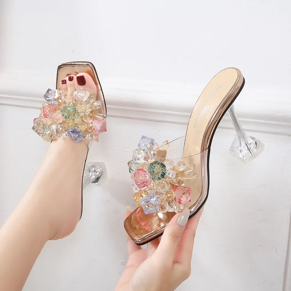 Crystal Flower High Heel Sandals and Slippers Stage Walk Show Large Size 46 Women's Shoes Platform Sandals