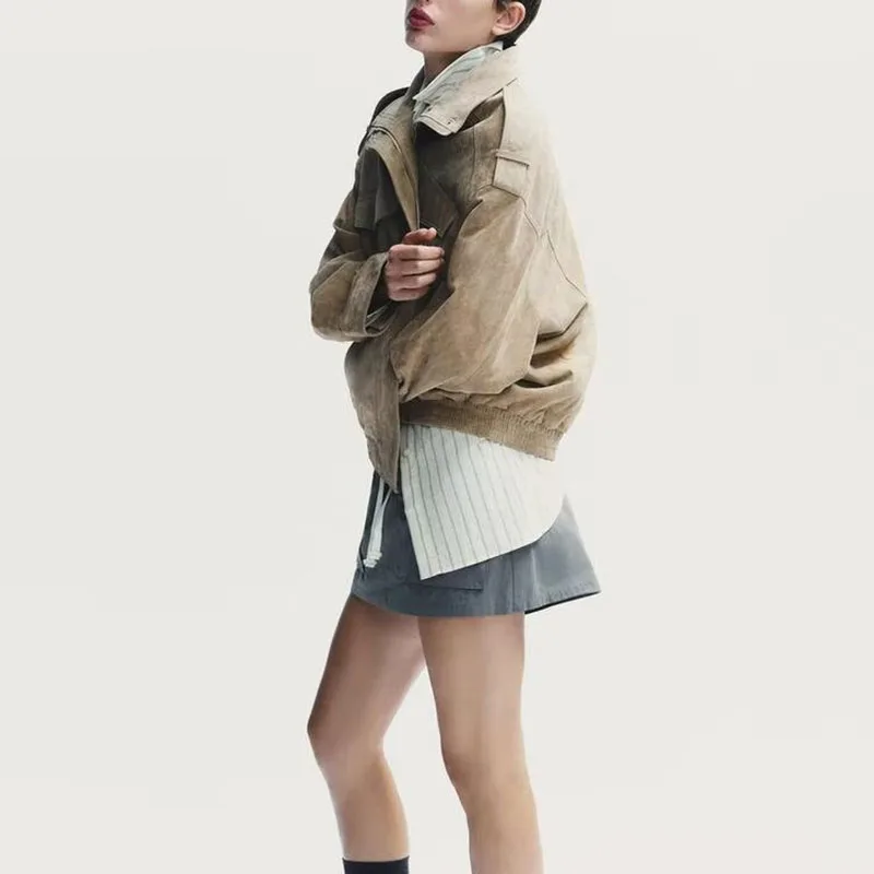 الشارع Sle طويل Sve الوقوف طوق عادية Jaet جديد الخريف ملابس نسائية ZA2025 الوقوف صالح ملابس خارجية للسيدات