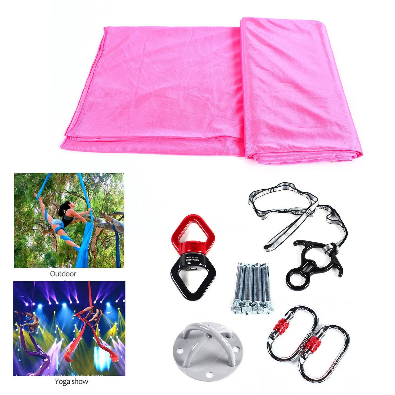 Aerial Silk Yoga Swing Hammock Inversion Anti-Gravity Pilates w/ Carabiner Kit