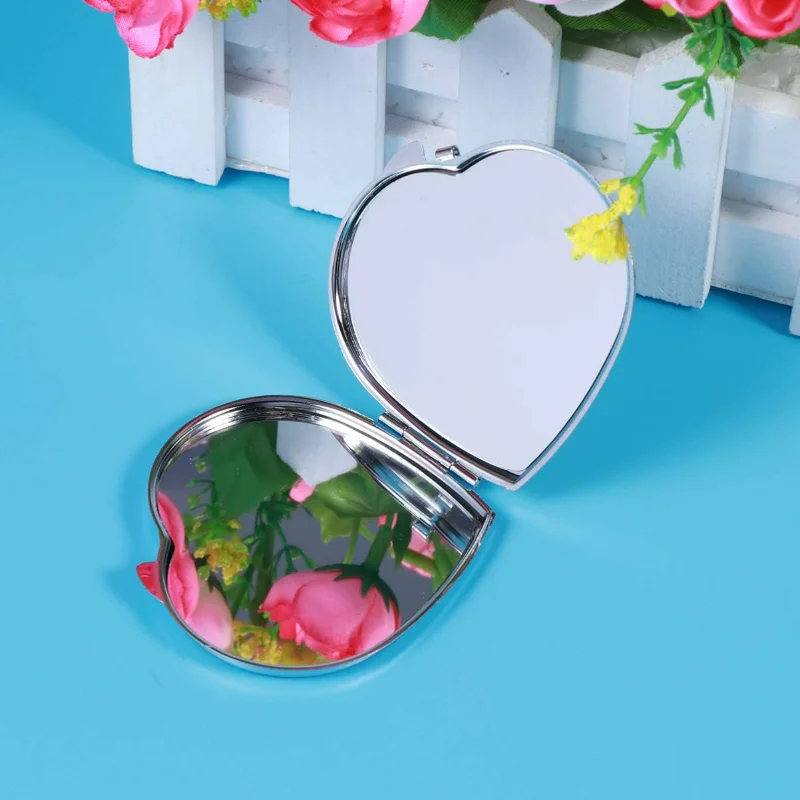 Folding Compact Pocket Makeup Mirror Double Sided Handbag Purse Heart Shape Mirror Silver Shower mirrors Unbreakable mirror