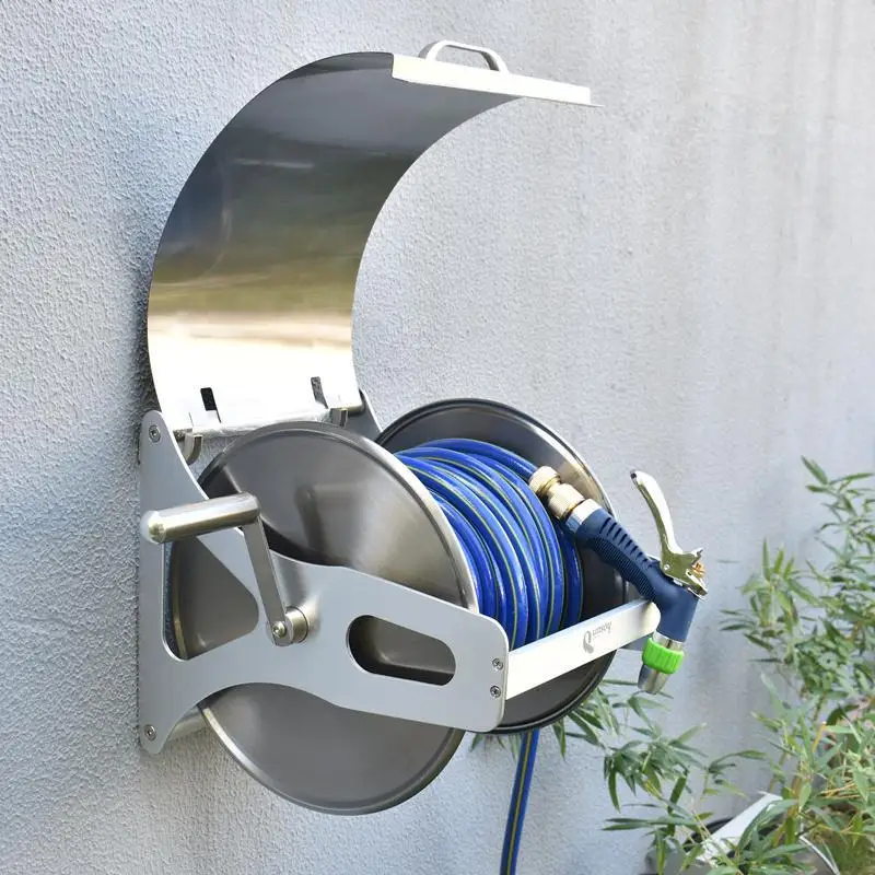 Stainless Steel Covered Hose Reel Wall-mounted Irrigation Household Portable Washing Car Watering Flowers Gun Pipe Rack Set