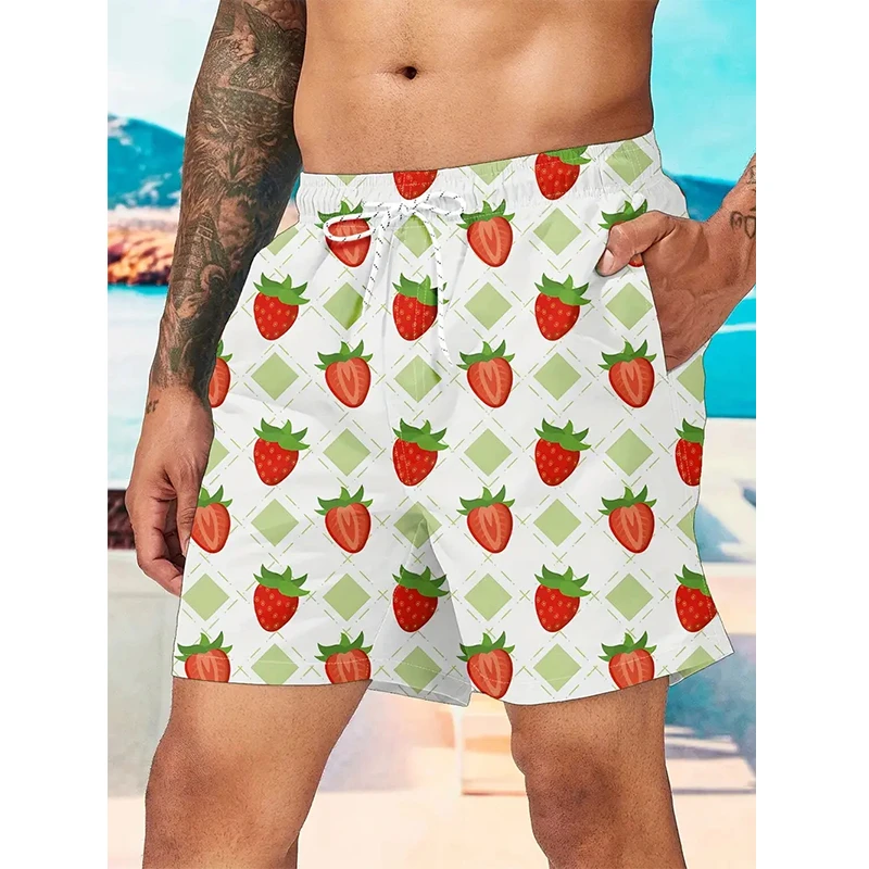 Fruit avocado 3D printed men's beach pants - Summer quick-drying loose casual shorts - Beach vacation surfing swimming pants