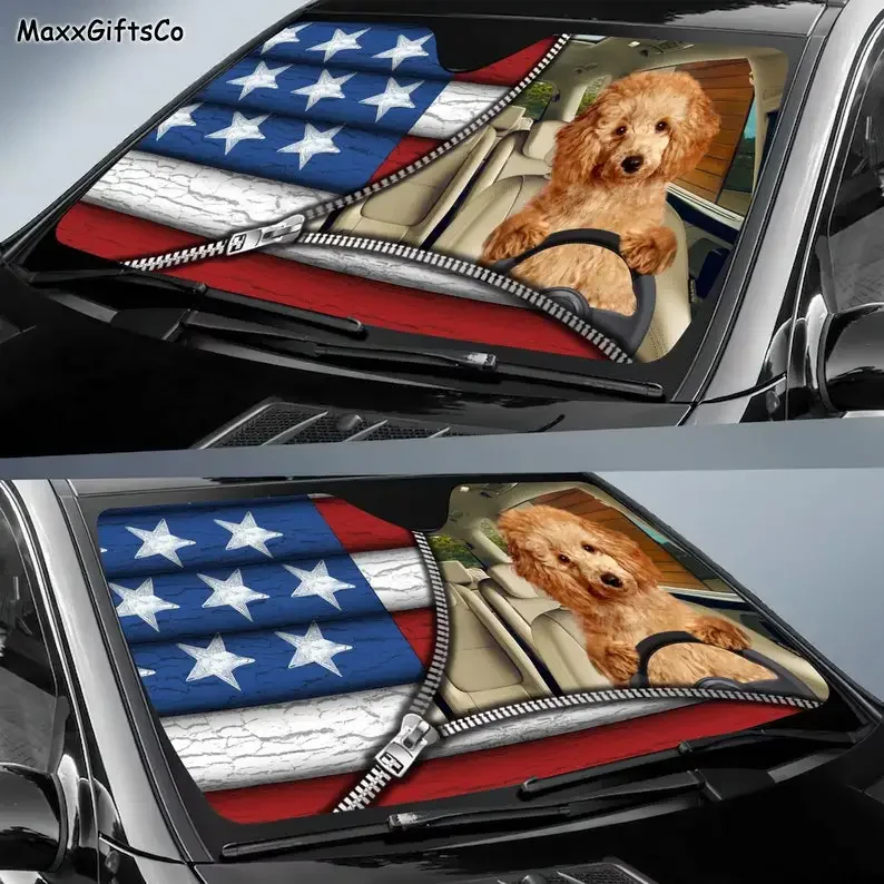 Poodle Car Sun Shade, Poodle Windshield, Dogs Sunshade, Dog Car Accessories, Car Decoration, Gift For Dad, Mom