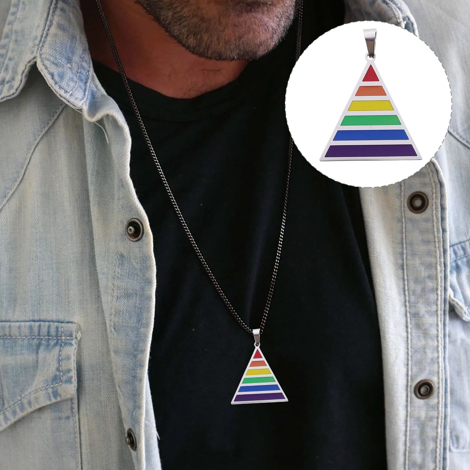 

Rainbow Pendant Mens Necklace Necklaces for Jewelry Pride Chain European and American