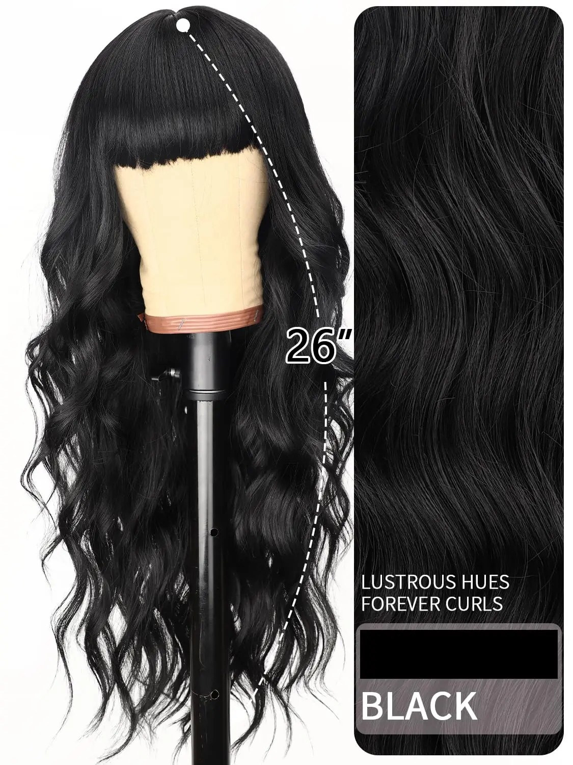 Black Synthetic Wig with Big Waves for Party, Halloween Wig, Cosplay Wig, Character Role-Playing Wig, Hot Wire Wig Headband