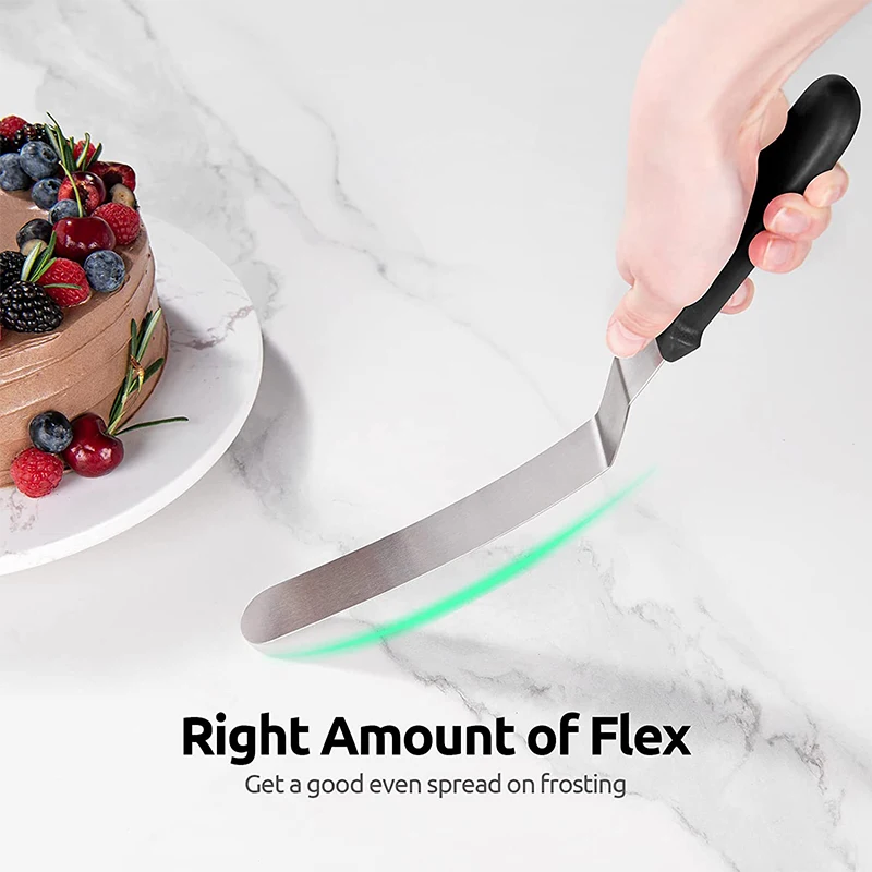 

6/8/10 Inch Cake Cream Spatula Wooden Handle Stainless Steel Curved Scraper Smooth Demoulding Scraper Baking Tool