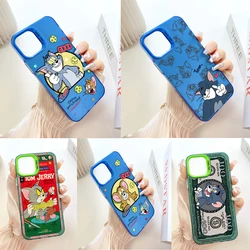 Divertente simpatico cartone animato Tom e Jerry custodia per telefono per IPhone 13 12 11 15 14 Pro Max Plus Cover rigida in TPU placcato argento creativo all'interno