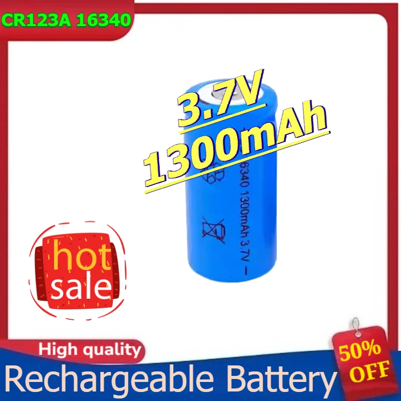 

CR123A 16340 Pointed Tip Lithium Rechargeable Battery for Flashlight Pointer Pen Battery 3.7V 1300mAh
