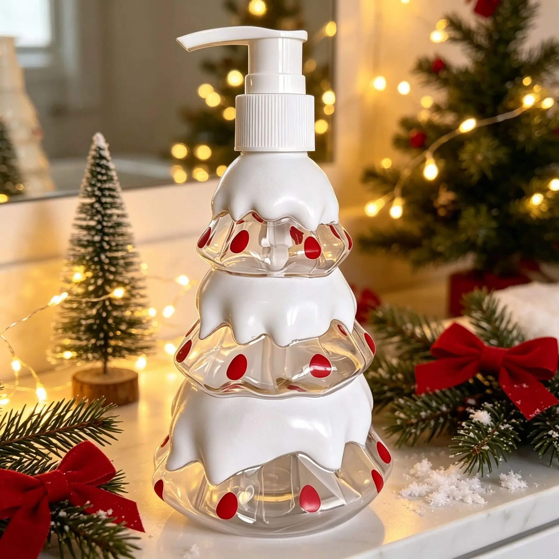 Christmas Tree Soap Dispenser 310ml Refillable Hand Liquid Bottle Winter Xmas Decor Bathroom Kitchen Pump Bottle Holiday Gift