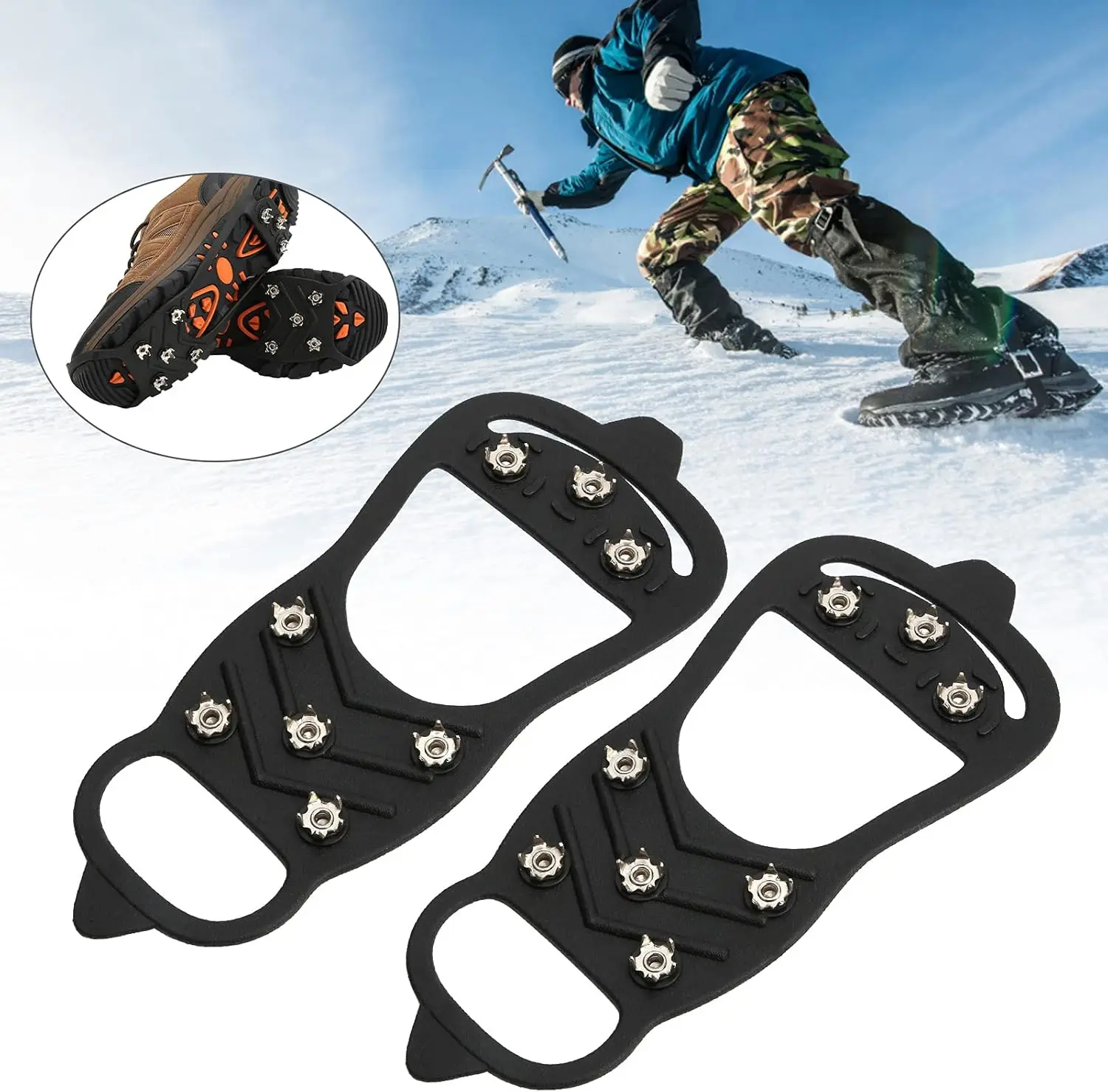 Ice Cleats Traction Snow Grips for Boots Shoes Women Men Anti Slip 8 Stainless Steel Spikes Safe Protect