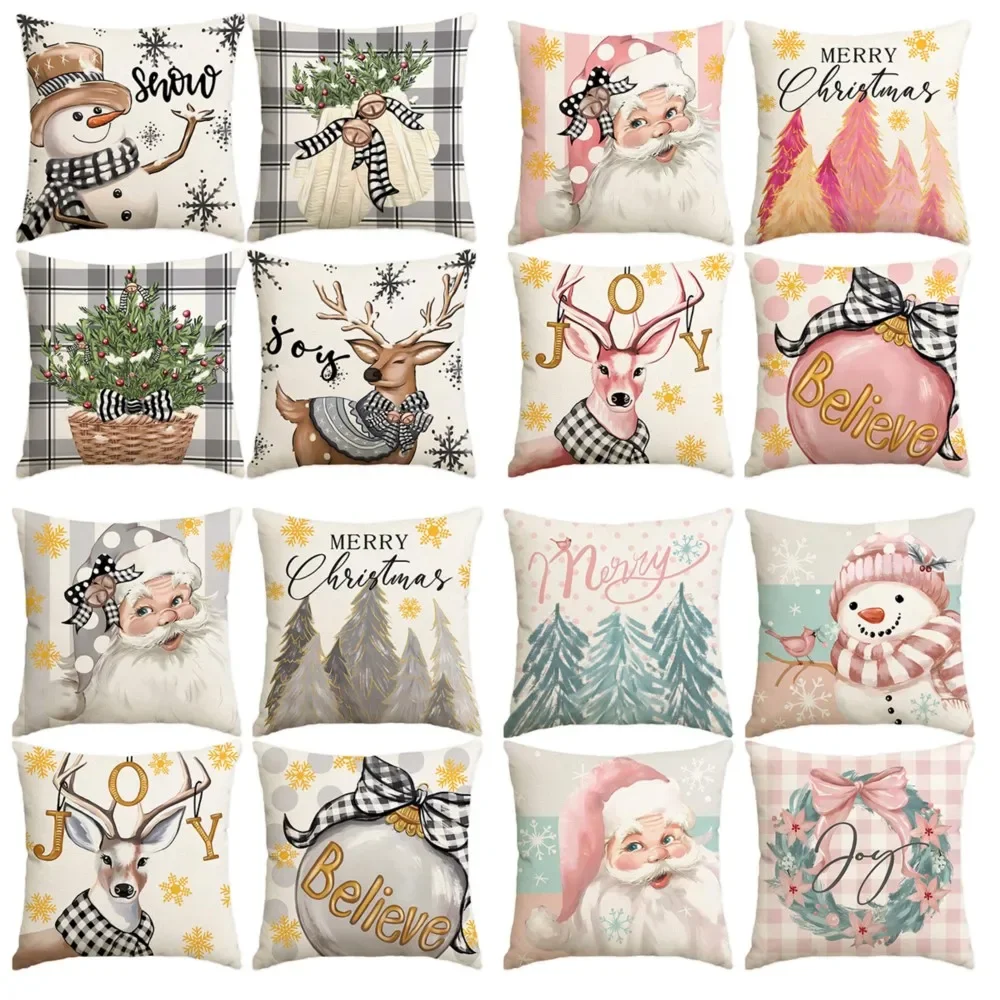 1Pc Christmas Throw Pillow, Christmas Tree Reindeer Snowman Pattern - Double-Sided Printed Design,Soft Plush Cushion with Insert