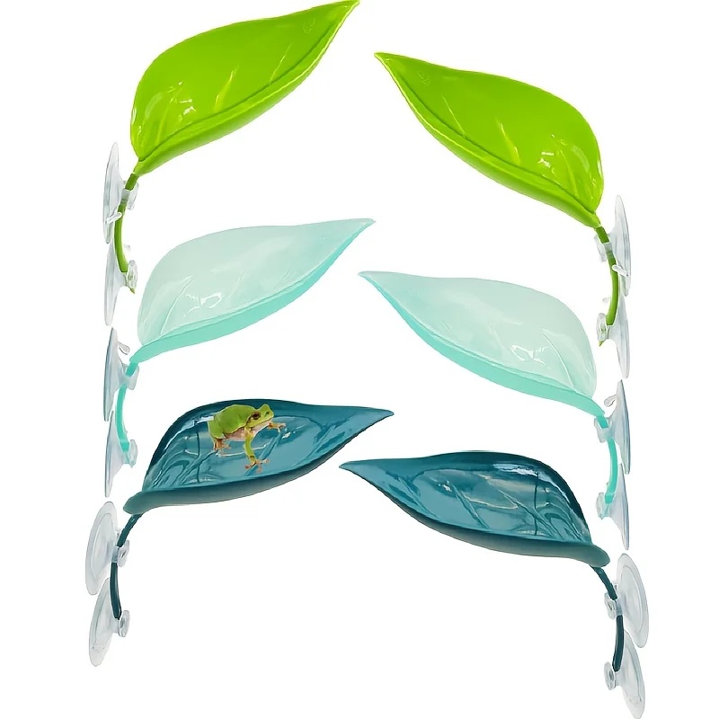 6PCS Reptile Leaf Ledge Set 3 Colors Suction Cup Basking Platform for Gecko Frog Turtle Terrarium Tank Climbing Decor