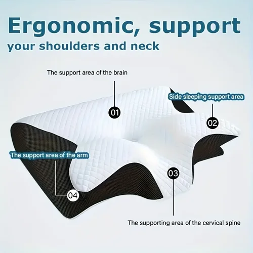 Almohada ergonómica para el cuello contorneada 2 en 1: nuevo diseño de cuerno para dormir en el lado/espalda/estomaco, relajación de los hombros y soporte suave y firme