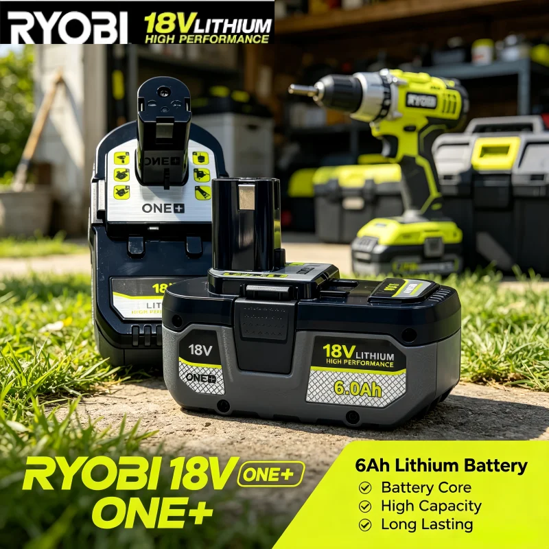 RYOBI 18V ONE+ 6Ah Lithium Battery Shockproof Stable Output Replacement Battery for RYOBI 18V ONE+ Drill Saw Tools