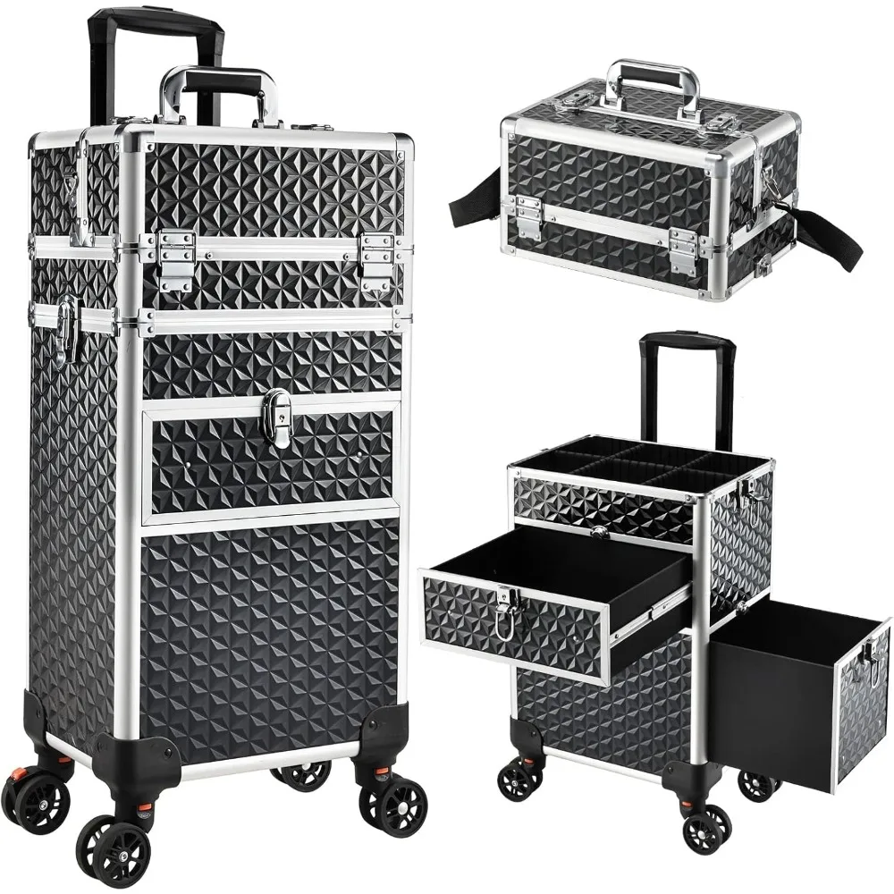 

Joligrace Rolling Makeup Case with Wheels & Drawers Large Professional Cosmetology Trolley Case Lockable Travel Cosmetic