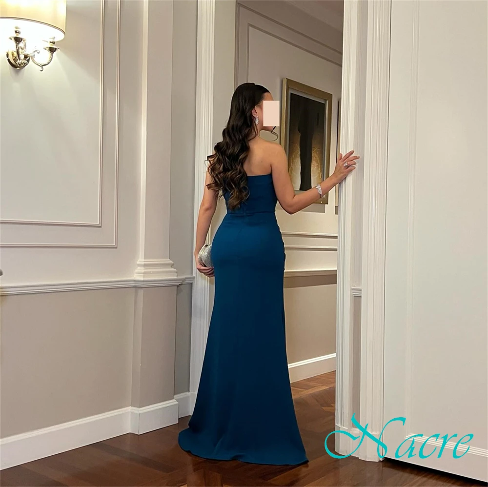 Customized Exquisite Jersey Sleeveless Evening Dress Delicate Strapless Prom Dresses Sweep Train Mermaid Special Occasion Gowns