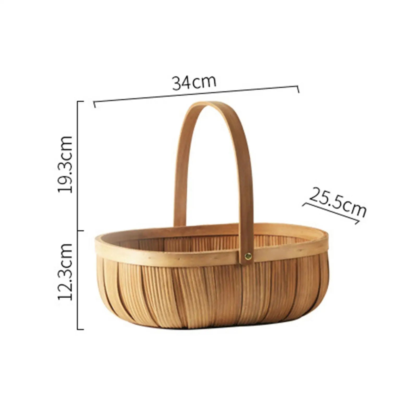 Wood Chip Picnic Basket with Handle Wicker Woven Farmhouse Decor Garden Basket for Bath Toy Kids Toys Sturdy Multifunctional view 4