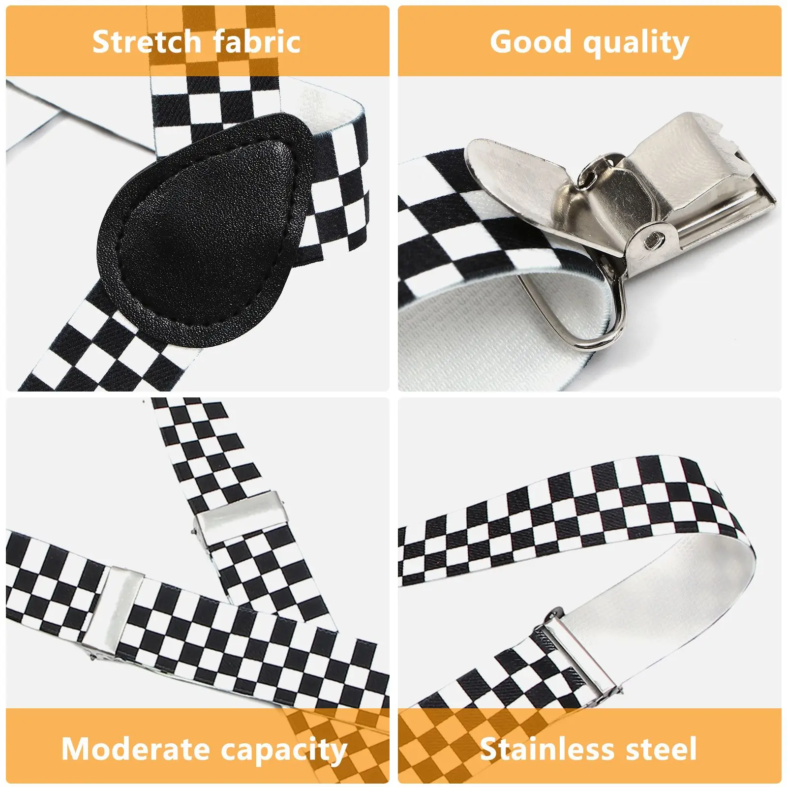 Suspensório xadrez Suspensório com clipe Suspensório nas costas em Y Suspensórios com clipe Suspensórios xadrez