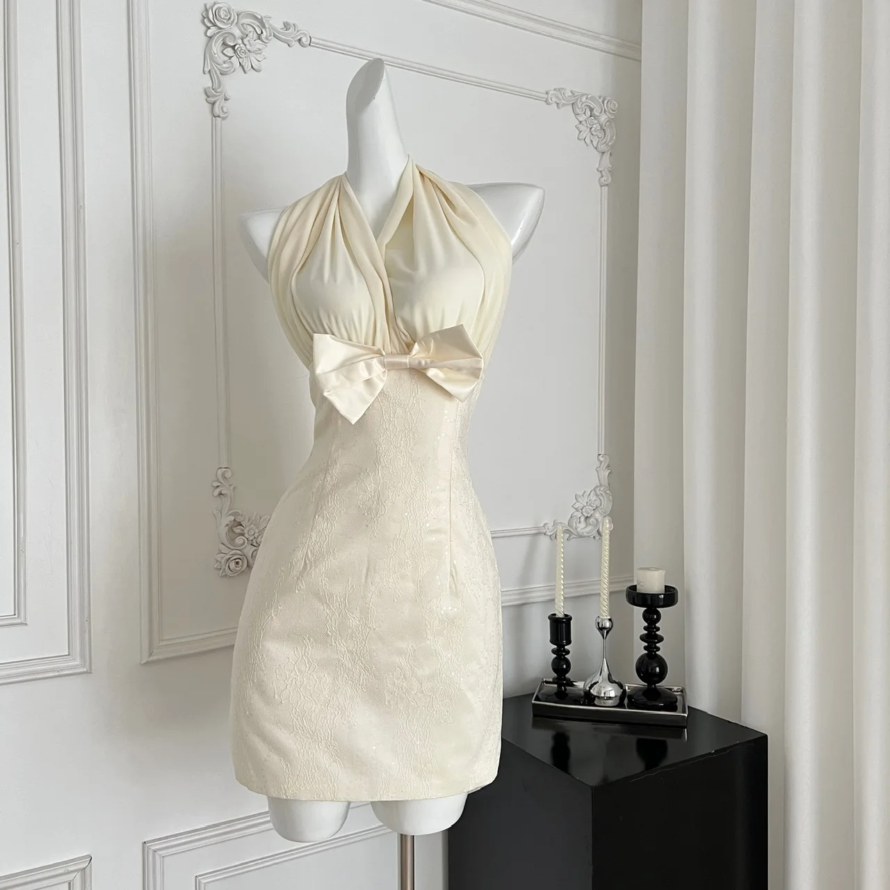 

Summer Women Mini French Vintage Bow Dress Party Design Evening Sleeveless Frocks 2000s Aesthetic Old Money Gyaru Graduation