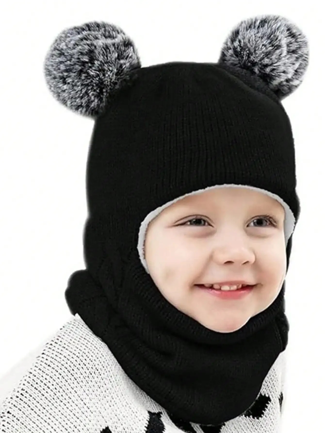 

3-8Y Boys Autumn Winter Velvet Set - Warm One-Piece Ear Protection Hat Scarf
