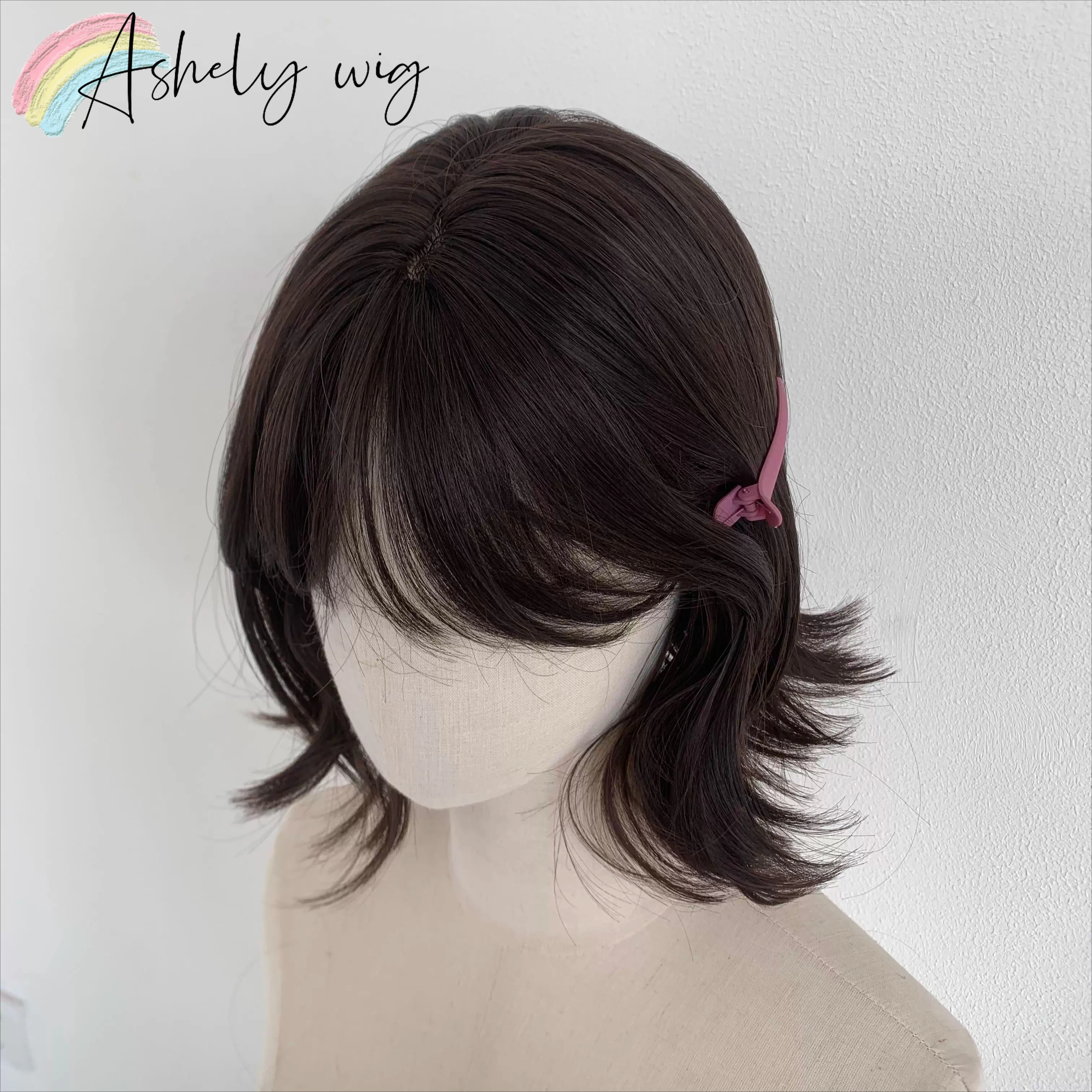 Peluca corta Wendy para mujer, peluca Lolita de 12 pulgadas con flequillo, marrón, negro, lindas fibras de alta temperatura, pelucas sintéticas, pelucas con diadema