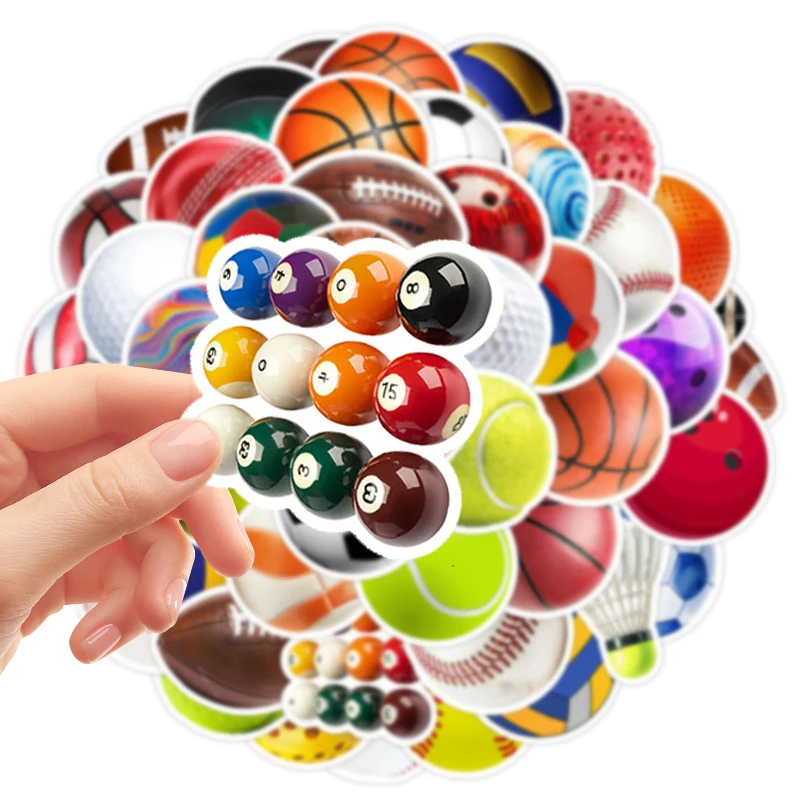 Mixed Ball Sports Stickers 50PCS Basketball Baseball Football Volleyball Soccer Waterproof Vinyl Decals for DIY Decoration