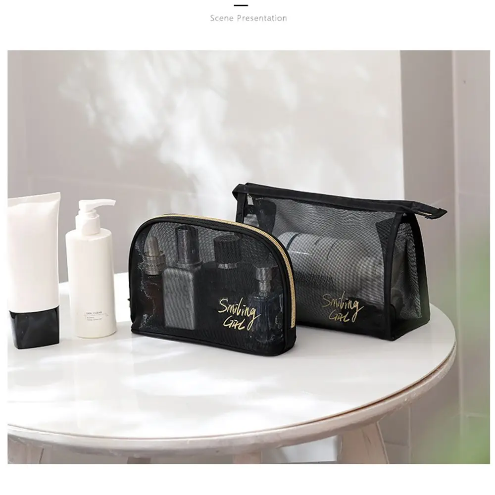 1/5Pcs Black Women Mesh Cosmetic Bag Travel Organizer Large Capacity Portable Toiletry Bags Makeup Pouch