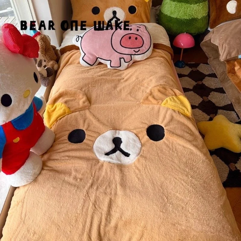 

Новое одеяло Rilakkuma с вышивкой, 3D, милое, зимнее, утолщенное, теплое, для офиса, для дневного сна, для обеденного перерыва, фланелевое, для дивана, чехол для кушетки, подарок