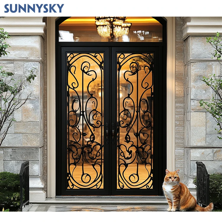 CustomSunnysky Luxury Modern Wrought Iron French Style Door High-Light Customized Entry Bedroom Glass Door Interior Steel Applic