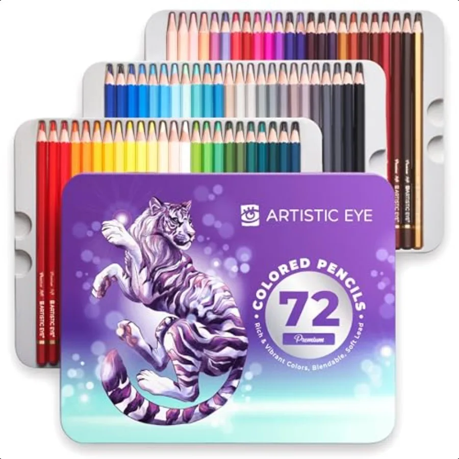 

Premium Colored Pencils Set of 72 Quality 3.8mm Soft Core Leads Rich Vibrant Colors Blendable Perfect for Beginner Advanced Art
