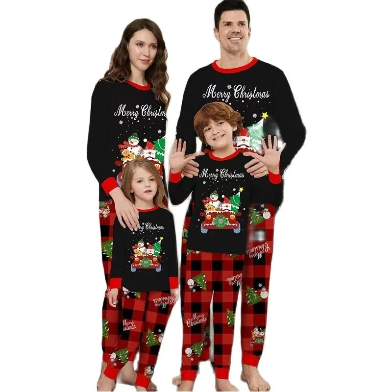 

2024 Christmas Family Matching Pajamas Sets Plaid Daddy Mommy and Me Xmas Pj's Clothes Snowman Father Mother Children Sleepwear