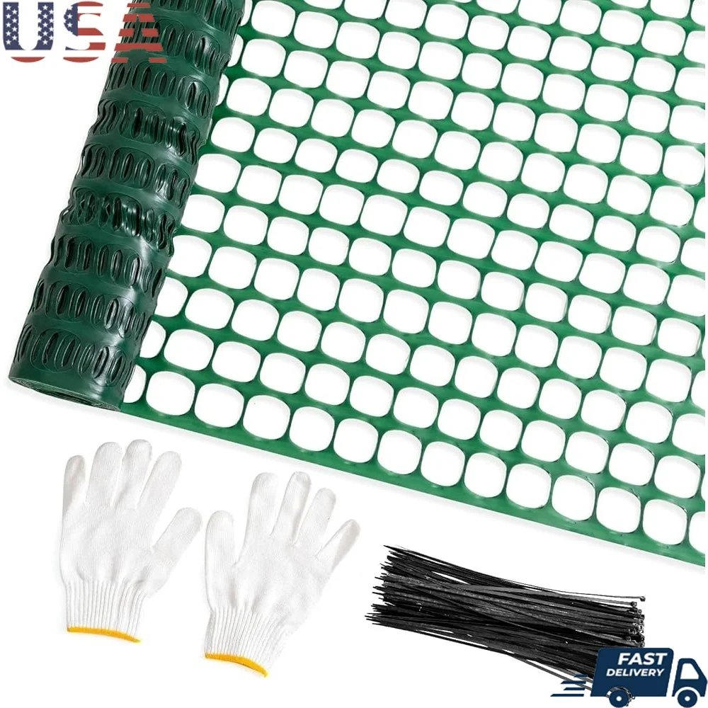 

Plastic Mesh Fence 4x100 Temporary Netting Construction Garden Safety Barrier with 100 Zip Ties and Gloves Durable Reusable Easy