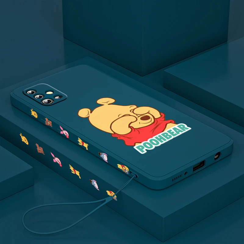 Winnie the Pooh Disney For Samsung Galaxy A73 A53 A33 A52 A32 A22 A71 A51 A21S A03S A50 4G 5G Liquid Left Rope Phone Case Fundas