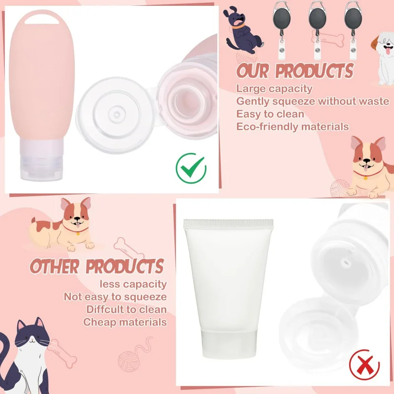 TOPLIVING 3 Pieces , 90ML Silicone Travel Bottles Filling, Feeding Tube For Dog Refillable With Re