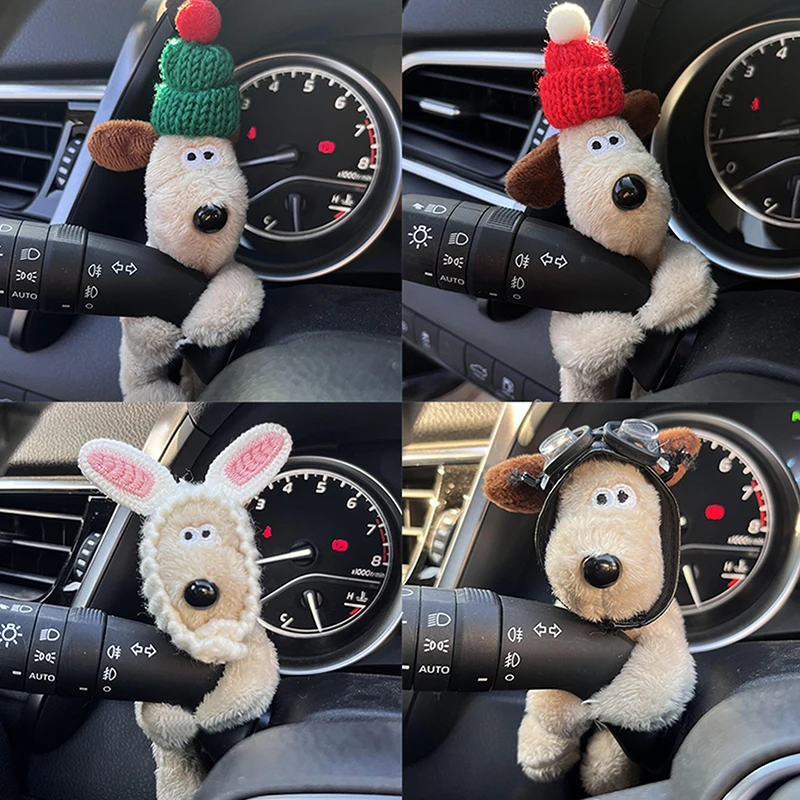 Plush Puppy Clutch Decoration Car Wiper Turn Signal Switch Decoration Cute Bowknot Dog Car Wiper Doll Interior Accessories
