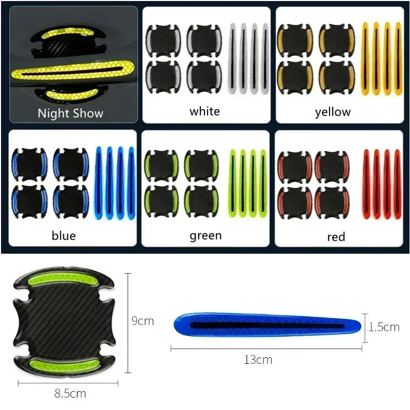 4/8pc Car Reflective Sticker Door Handle Bowl Cover Reflector Warning Tape Anti Scratch Protection Strip Car Exterior Accessorie