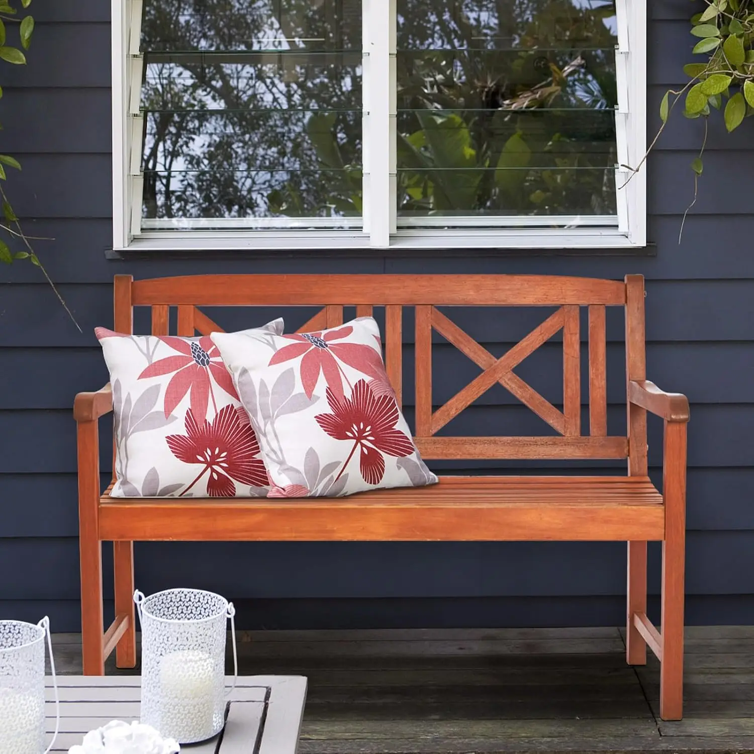 Banc de jardin en bois pour l'extérieur, chaise causeuse rustique à 2 hypothèques avec accoudoir pour le porche, la piscine, le parc, l'arrière-cour et le balcon