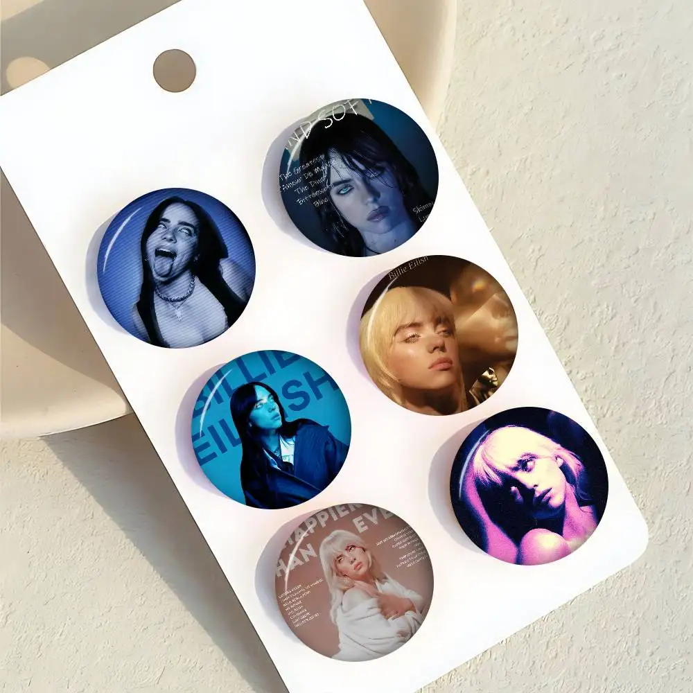 Pin de solapa metálico con diseño de caricatura de la cantante Billie Eilish, suave, con botón, estampado brillante, ideal como regalo para amigos, insignia para cuello o solapa.