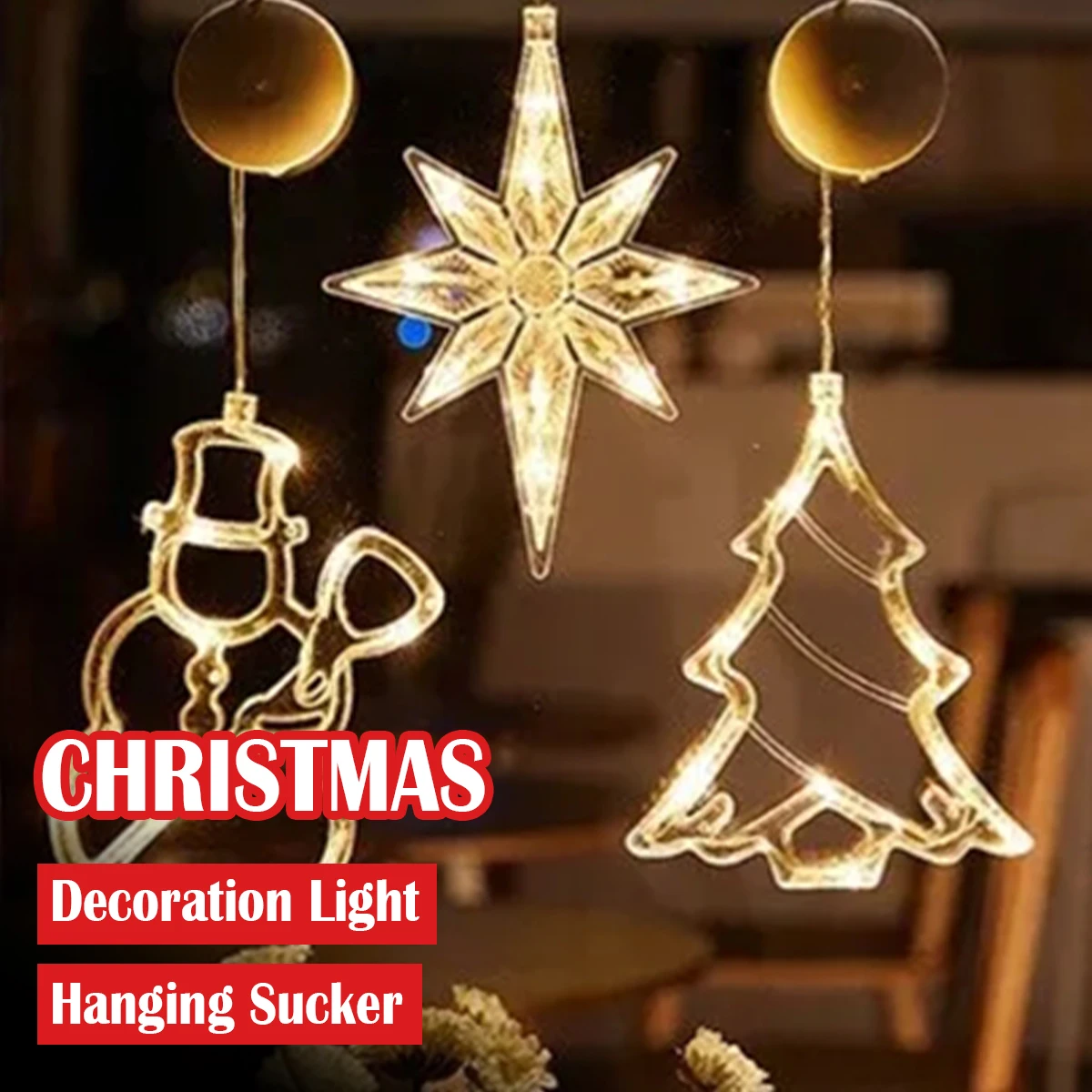 Led Christmas Window Lights Battery Powered Star Tree Light Tabl Warm Indoor Suction Cup Lighted Santa Claus Decor Holiday Party