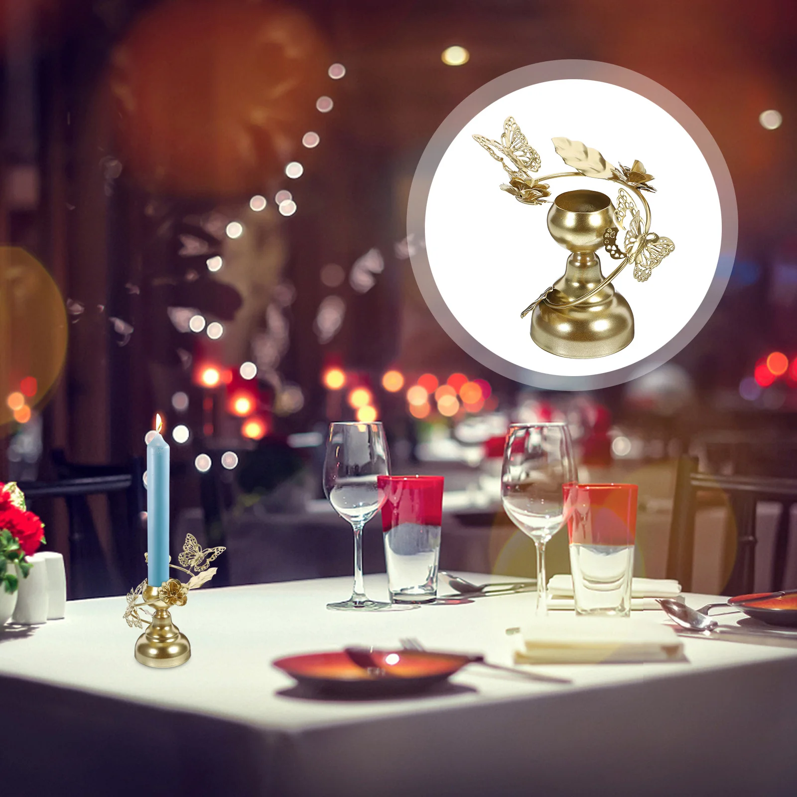 

Retro Metal Butterfly Candlestick Vintage Tabletop Holder for Romantic Dinner Decoration Iron Art Stand Decor