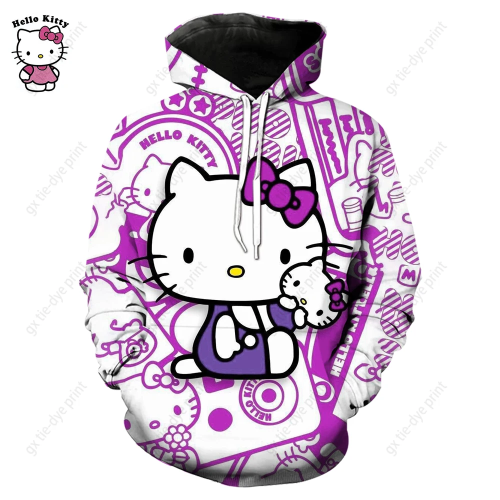 Beautiful Purple Hello Kitty Sweatshirt Women High Quality Hooded Simple Casual Hoodies Autumn Loose Oversized Streetwear