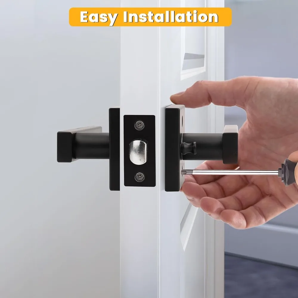 مقابض أبواب مربعة سوداء غير لامعة، رافعة شديدة التحمل مع قفل، مجموعة قفل بدون مفتاح للتخزين وأبواب غرفة النوم