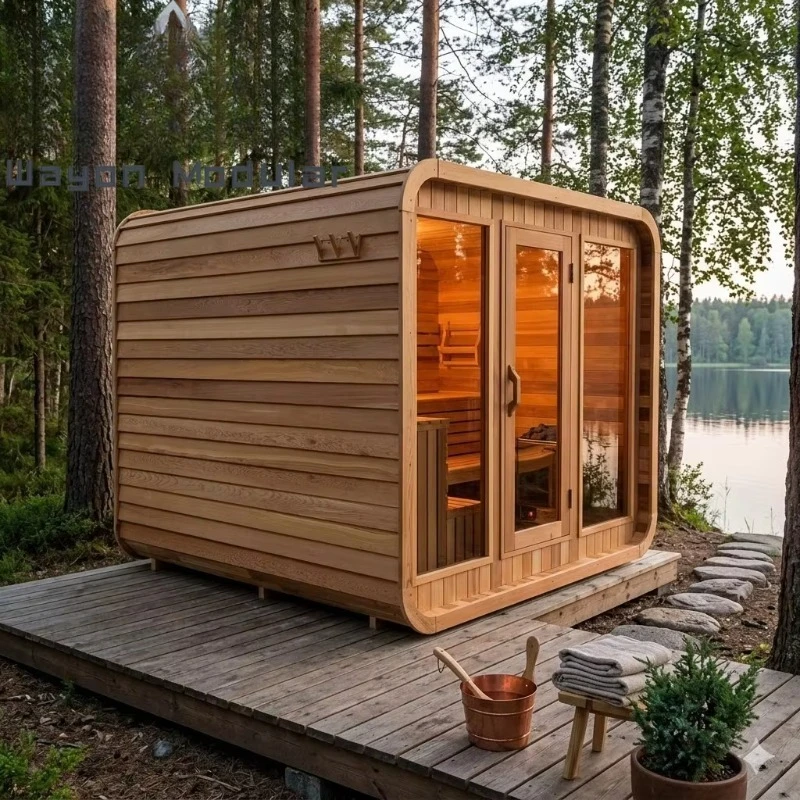 Wellness Program Special Sauna Cabin, Premium Canadian Fir Outdoor Traditional Steam Sauna with Panoramic Glass