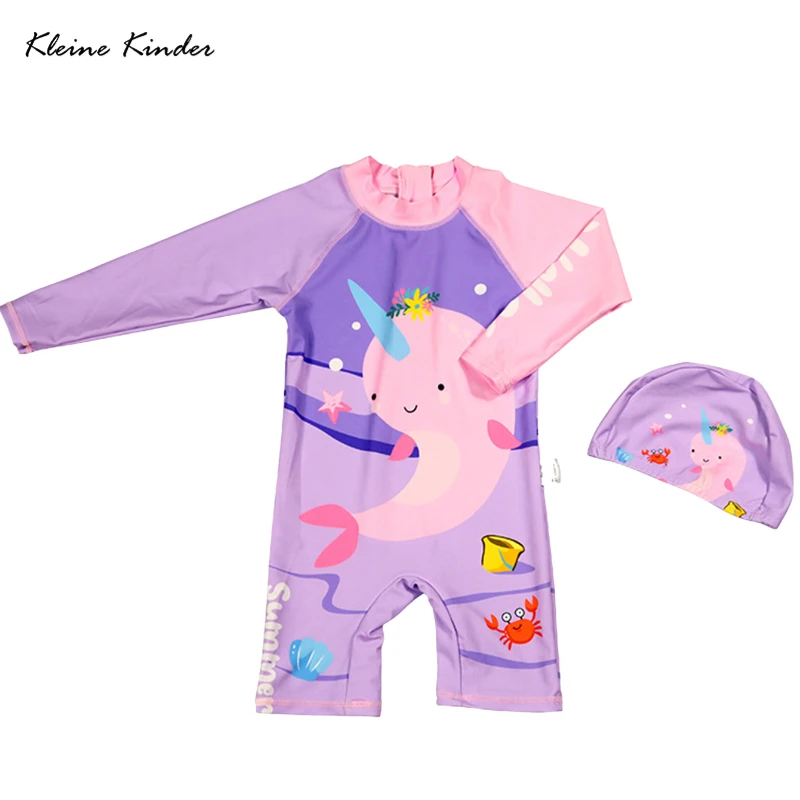 

Baby Swimsuit Anti UV Kids Swimwear Girls Long Sleeve 1-Piece Children Swimming Bathing Suit Pink Purple Seaside Beach Clothes