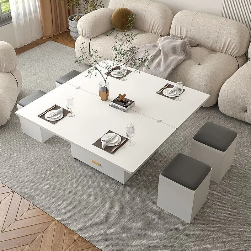 Coffee table dining table dual-purpose small apartment retractable folding coffee table TV cabinet combination multi-functional