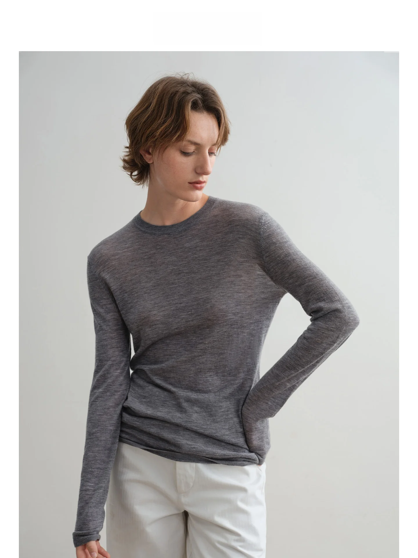 

DE Mincollection round Ne Knitted Wool Base irt Ultrine Soluble Wool Soft Touch Casual Sle Women's T-irt